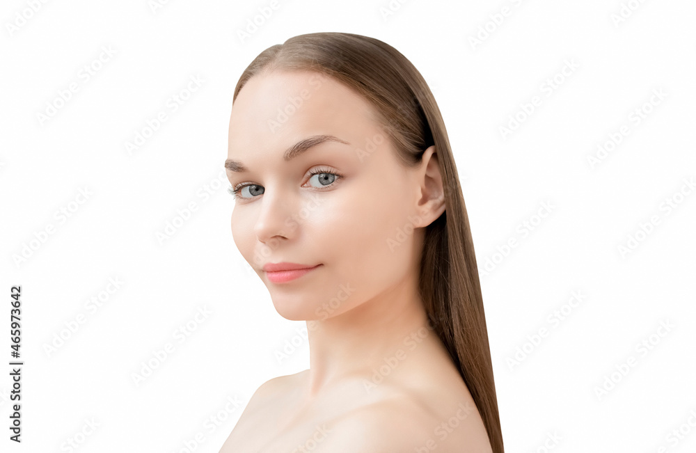 Portrait of a beautiful woman. Beauty skin care concept. Beauty model isolated on white background. Portrait of a beautiful woman. Beauty skin care concept. Beauty model isolated on white background.
