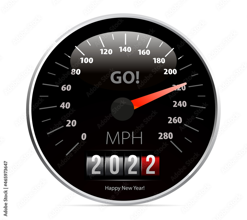 Happy new year 2022/ Speedometer vector counter iillustration on white background Happy new year 2022/ Speedometer vector counter iillustration on white background