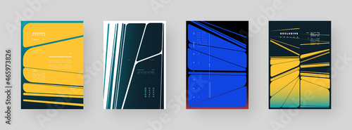 Abstract set Placards, Posters, Flyers, Banner Designs, Blank, Document. Colorful illustration on vertical A4 format. Original geometric shapes composition. Decorative minimal backdrop.