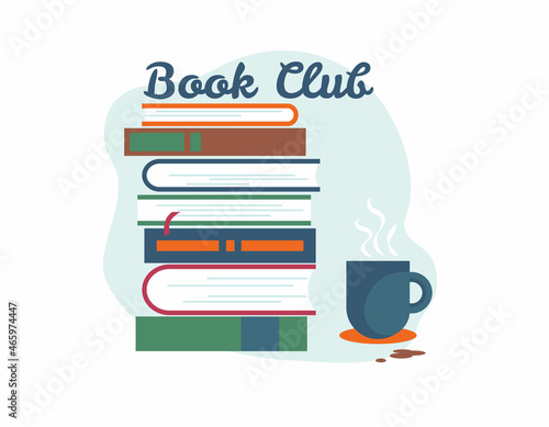 Stack of books. Reading, education and knowledge. Literature, encyclopedia, library. Template for book club or bookshop advertising. Flat design vector illustration. Design elements
