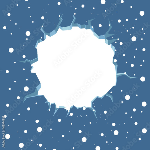 Hole in the ice. Blue ice cracks. Vector illustration.