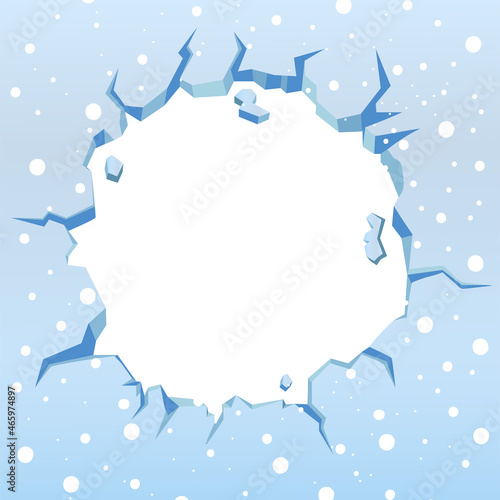 Hole in the ice. Blue ice cracks. Vector illustration.