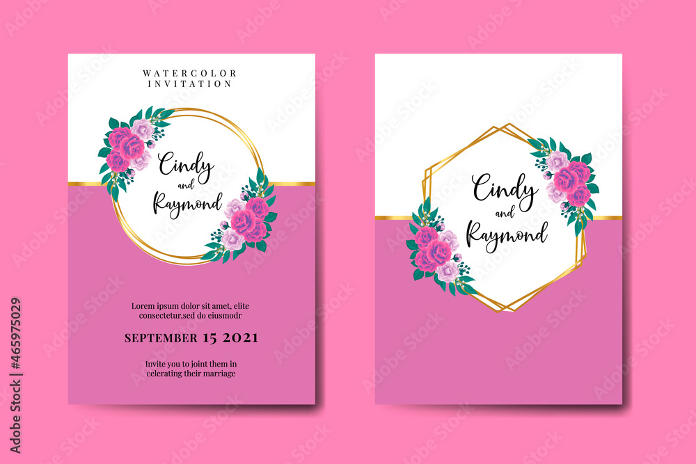 Modern Wedding invitation frame set,  Beautiful Rose Flower design Invitation Card Template