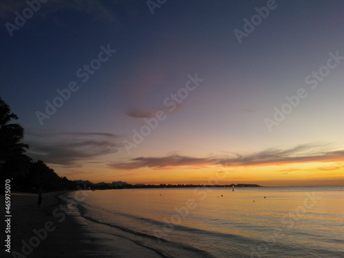 Beautiful sunset at the seashore of Trou aux Biches beach in Mauritius Indian Ocean