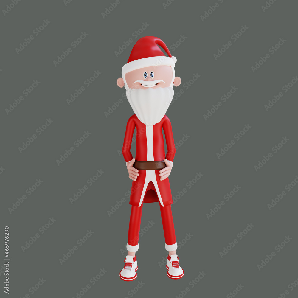 3d rendering santa claus character stylish stand pose with grey background 3d rendering santa claus character stylish stand pose with grey background