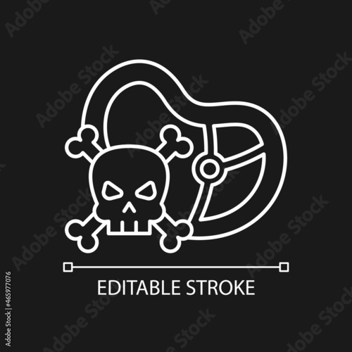 Food toxicity white linear icon for dark theme. Contaminated product. Infections and toxins. Thin line customizable illustration. Isolated vector contour symbol for night mode. Editable stroke