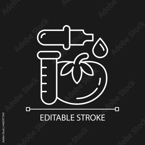 Food additives and preservatives white linear icon for dark theme. Nutrition supplement. Thin line customizable illustration. Isolated vector contour symbol for night mode. Editable stroke