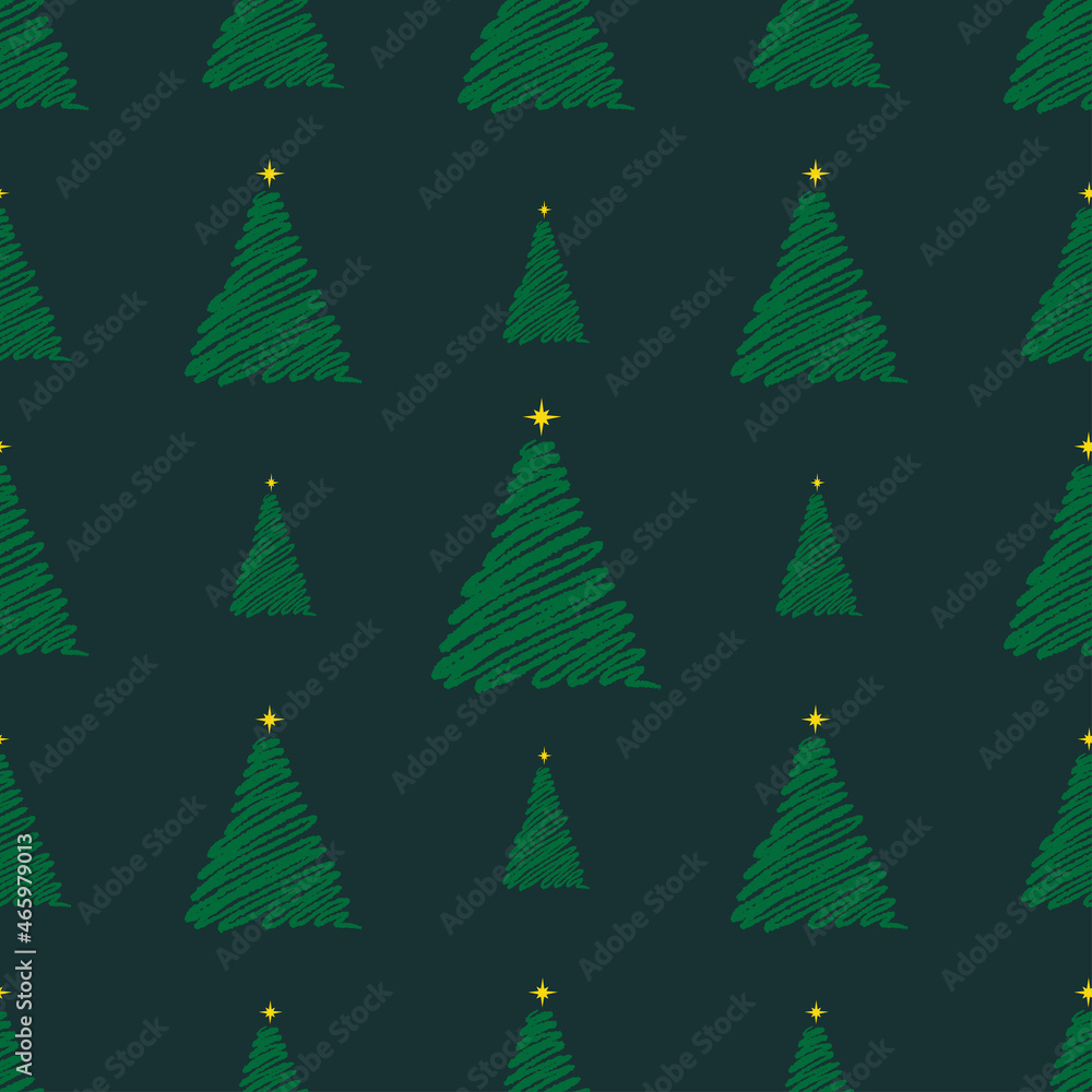 Christmas seamless pattern with small hand drawn fir tree. Vector illustration for wrapping paper, scrapbook etc