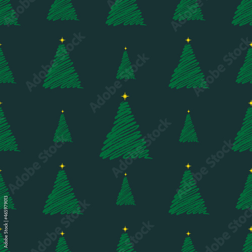 Christmas seamless pattern with small hand drawn fir tree. Vector illustration for wrapping paper, scrapbook etc