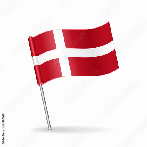 Danish flag map pointer layout. Vector illustration.