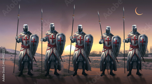 Fotografia crusaders knights standing in desert