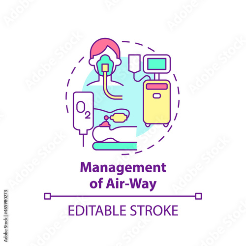 Management of air way concept icon. Pulmonary rehabilitation abstract idea thin line illustration. First aid medical procedure. Oxygenation. Vector isolated outline color drawing. Editable stroke