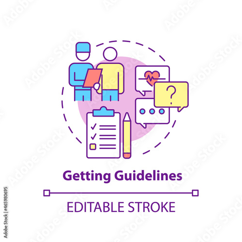 Getting guidelines concept icon. Pulmonary rehabilitation abstract idea thin line illustration. Doctor advice and prescription. Rehab program. Vector isolated outline color drawing. Editable stroke