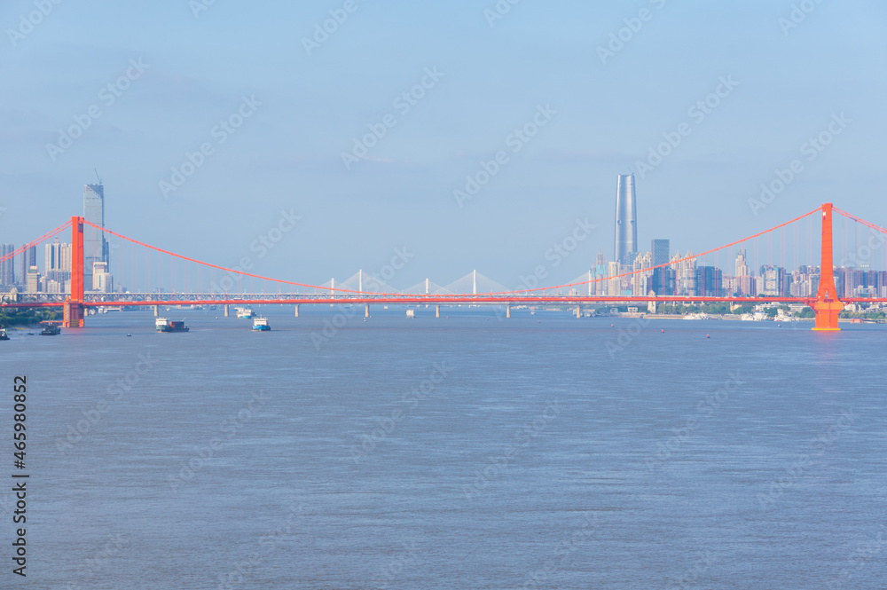 Scenery of the Yingwuzhou Yangtze River Bridge in Wuhan, Hubei, China
