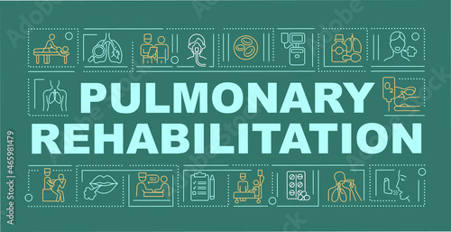 Pulmonary recovery word concepts banner. Respiratory therapy. Infographics with linear icons on green background. Isolated creative typography. Vector outline color illustration with text