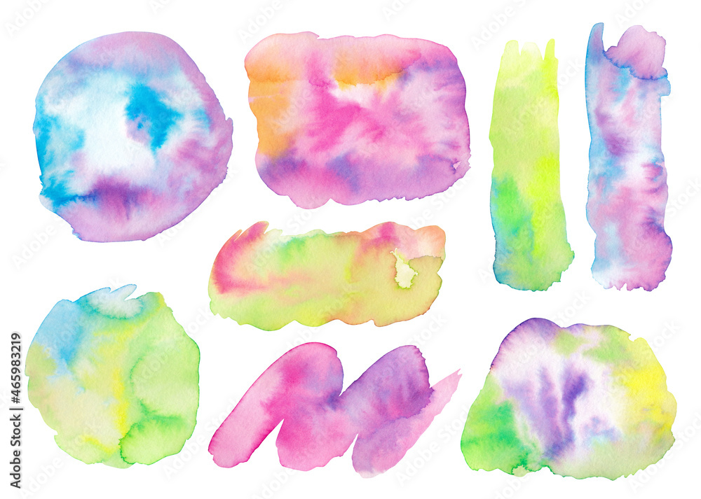 Watercolor abstract background, multicolor elements. Hand draw illustration