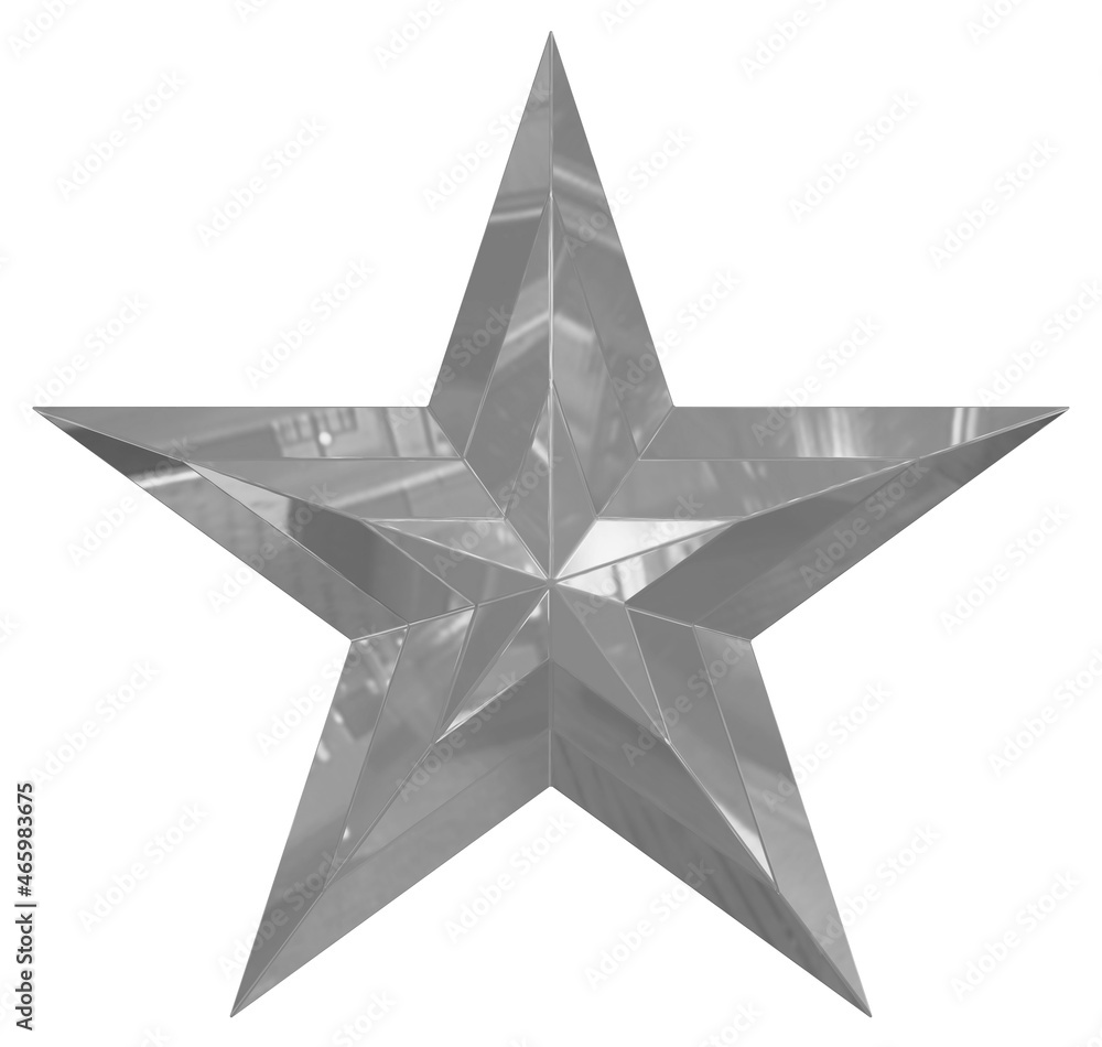 5 point star - Christmas Star - gray single isolated on white - 3d rendering