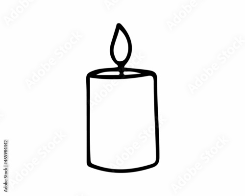 Candle drawn with a black line, icon, doodle. Vector illustration