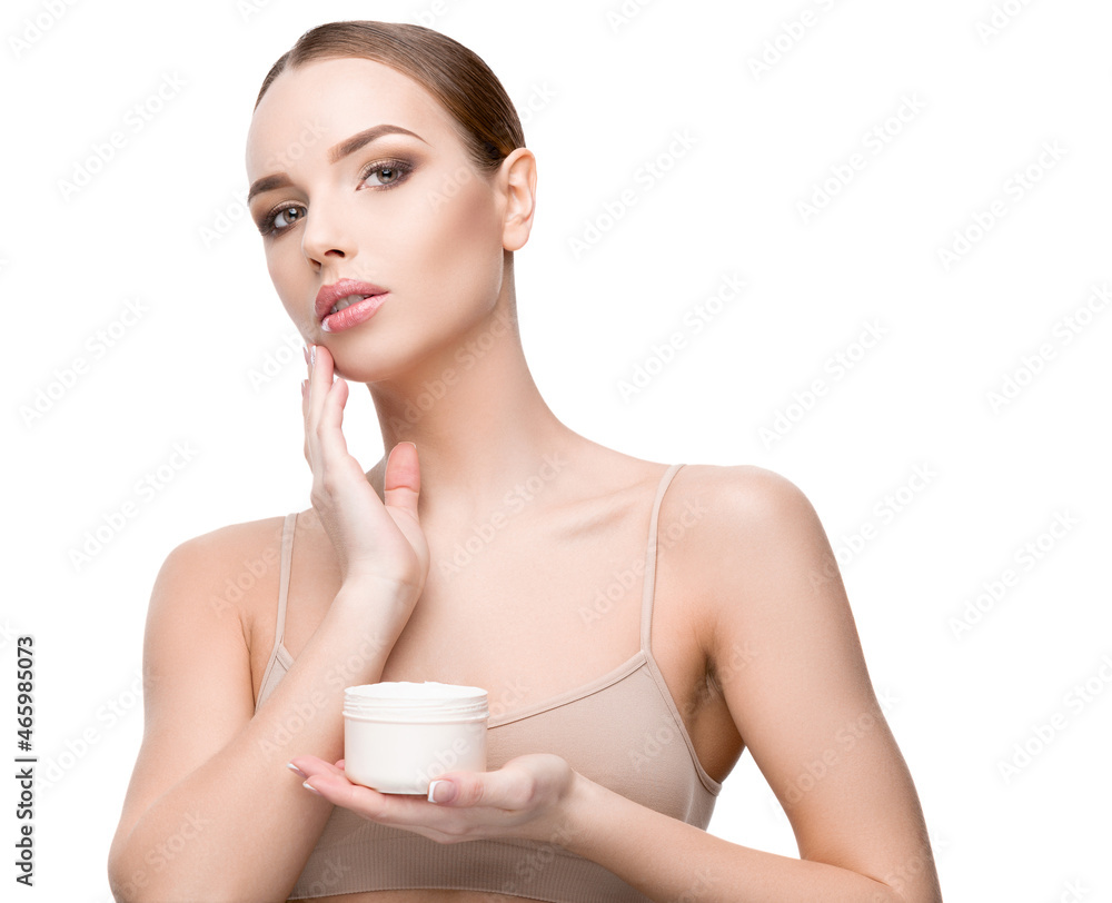 Beautiful Young Woman with Clean Fresh Skin isolated on white background Beautiful Young Woman with Clean Fresh Skin isolated on white background
