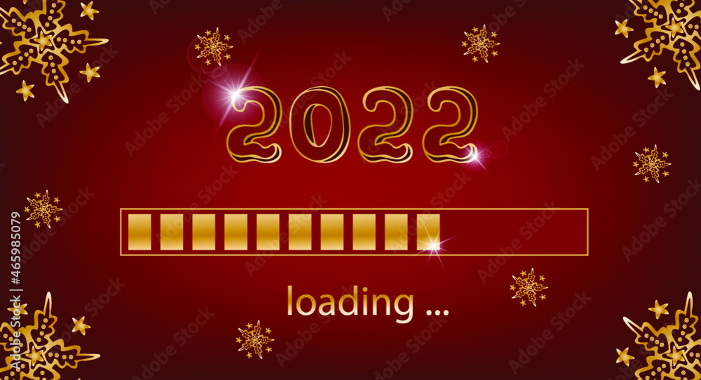 Loading process ahead of new year 2022. Symbol of new year celebration 2022. Creative festive banner with shiny gold color. Vector illustration Loading process ahead of new year 2022. Symbol of new year celebration 2022. Creative festive banner with shiny gold color. Vector illustration