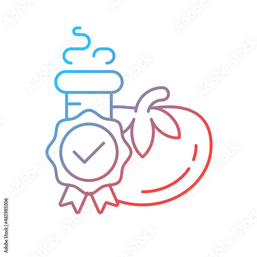 Food quality testing gradient linear vector icon. Scientific food analysis. Products visual and chemical property test. Thin line color symbol. Modern style pictogram. Vector isolated outline drawing