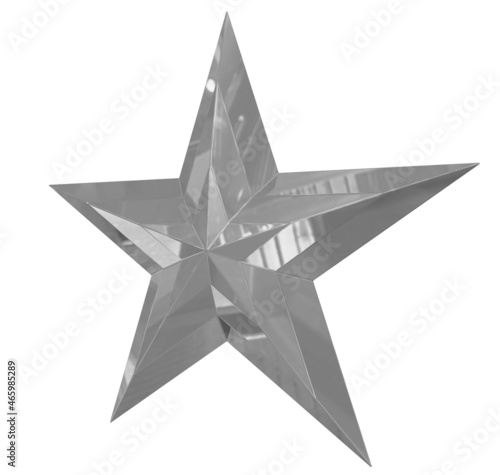 5 point star - Christmas Star - gray single isolated on white - 3d rendering