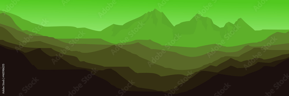 Naklejka premium mountain landscape vector illustration design for web banner, header, landing page, wallpaper design, design template, background template, and tourism design template