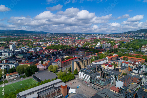 Fototapeta Naklejka Na Ścianę i Meble -  Oslo, Norway - Downtown from Drone Point of View