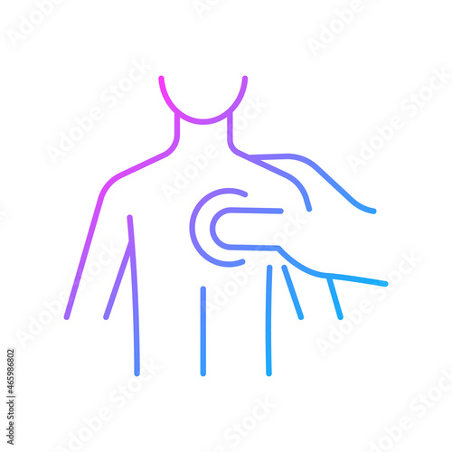 Trigger points massage gradient linear vector icon. Increase blood circulation. Relaxing tight muscles. Thin line color symbol. Modern style pictogram. Vector isolated outline drawing
