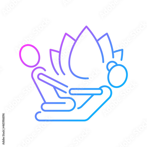Thai massage gradient linear vector icon. Gradual stretching. Therapeutic touch. Improve mobility, flexibility. Thin line color symbol. Modern style pictogram. Vector isolated outline drawing