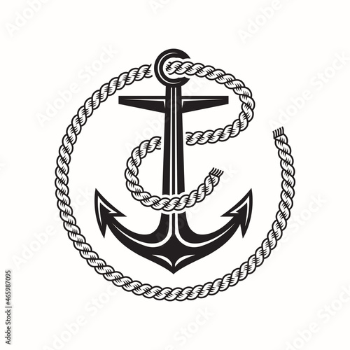 Anchor and rope Vector illustrations. Vintage anchor logo.