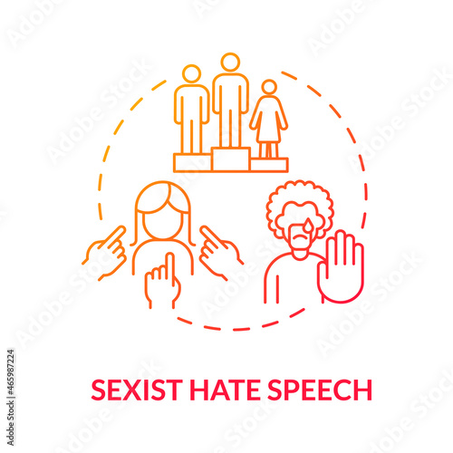Sexist hate speech red gradient concept icon. Rights violation abstract idea thin line illustration. Patriarchal oppression. Discrimination based on person sex. Vector isolated outline color drawing