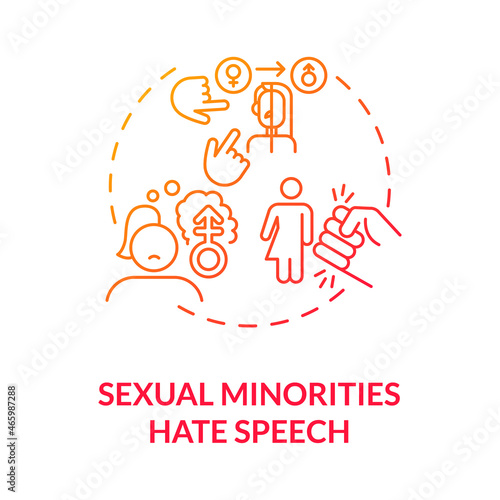 Sexual minorities hate speech red gradient concept icon. Homophobic language abstract idea thin line illustration. Intolerant attitudes toward LGBTQ persons. Vector isolated outline color drawing