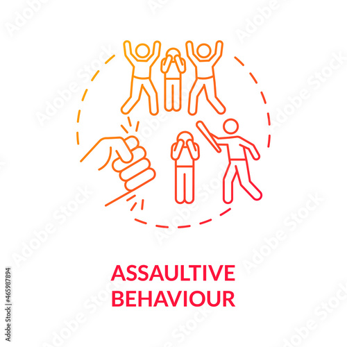 Assaultive behavior red gradient concept icon. Hate speech effect abstract idea thin line illustration. Aggressive behavior. Physically abusing person. Vector isolated outline color drawing