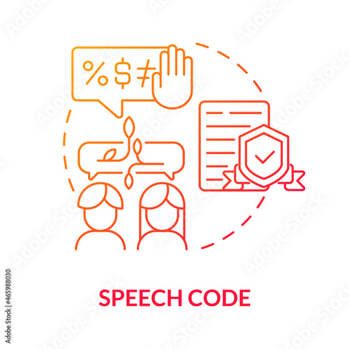 Speech code red gradient concept icon. Public communication limitation abstract idea thin line illustration. Content-based law. Banning hate speech. Vector isolated outline color drawing