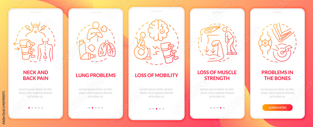 Physical problems to treat red onboarding mobile app page screen ...