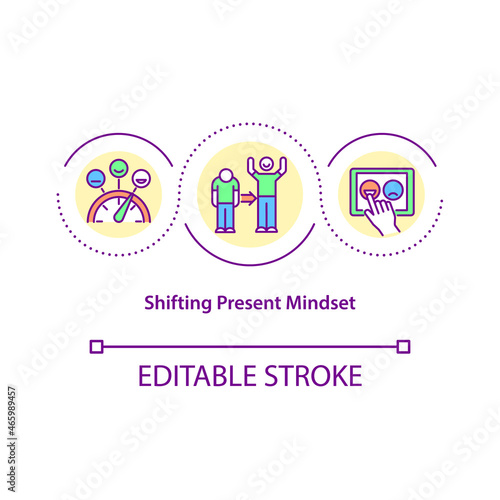 Shifting present mindset concept icon. Transform state of mind abstract idea thin line illustration. Happiness mindset and positive thinking. Vector isolated outline color drawing. Editable stroke