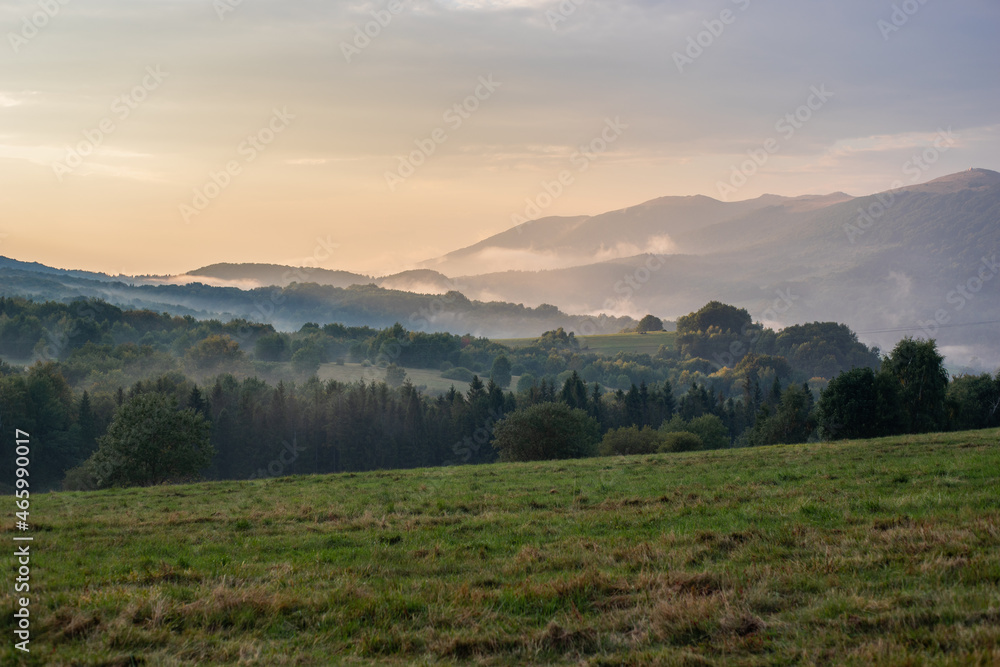 Bieszczady, mountains in the fog, autumn season