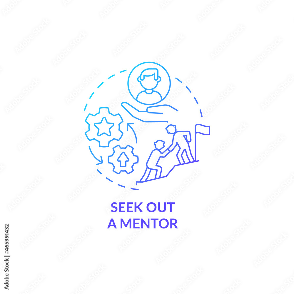 Seek out mentor blue gradient concept icon. Training for professional on job position. Career advancement abstract idea thin line illustration. Vector isolated outline color drawing - obrazy, fototapety, plakaty 
