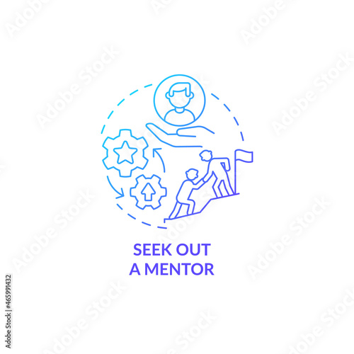 Seek out mentor blue gradient concept icon. Training for professional on job position. Career advancement abstract idea thin line illustration. Vector isolated outline color drawing
