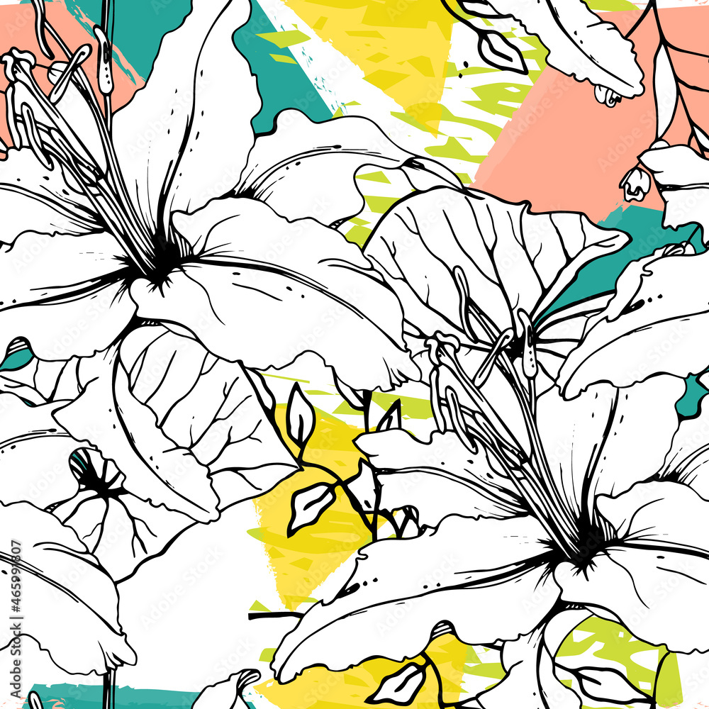Fototapeta premium Floral Geometric Print Tropical Jungle Leaf Brush