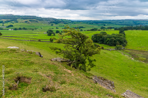 A view across the Dales from the slopes of Ingleborough, Yorkshire, UK in summertime