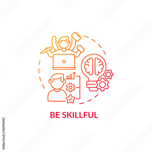 Be skillful red gradient concept icon. Employee expertise in job tasks. Productive work. Career advancement abstract idea thin line illustration. Vector isolated outline color drawing