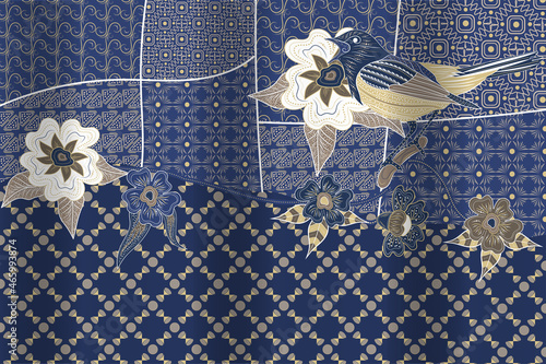 traditional abstract batik with beautiful motifs. batik for pattern textile fabric. blue batik color creative.