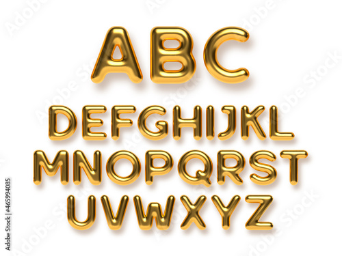 Golden metal alphabet vector set. 3d realistic glossy metallic typeface. Decorative luxury gold letters for banner, cover, birthday or anniversary, holiday party.
