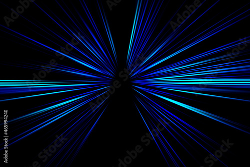 Abstract surface of radial blur zoom blue tones on a black background. Bright blue black background with radial, diverging, converging lines.	
