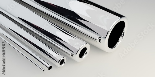 Fotografi 3d rendering of stainless steel pipe with reflection