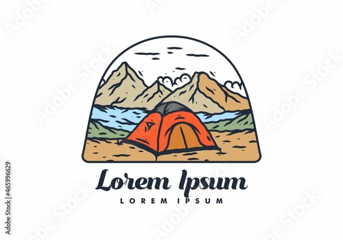 Mountain camping line art illustration drawing