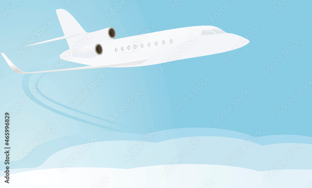 White airplane on blue background. vector