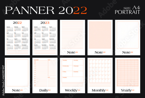 Calendar 2022 & Planner, Portrait, Week start Sunday template.